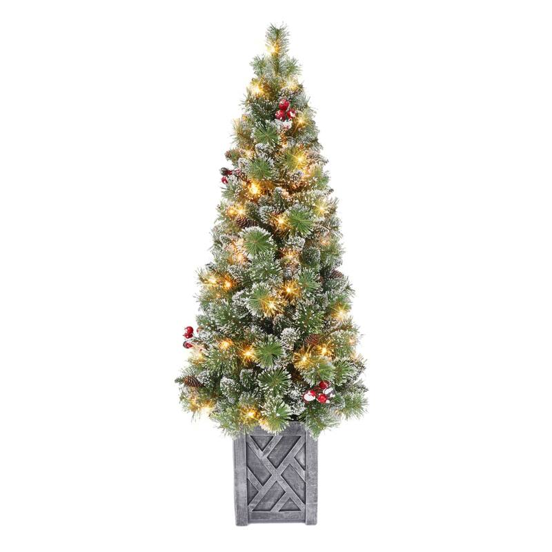 5' Potted Vancouver Pine Artificial Christmas Tree, Clear Lights - 5 Foot