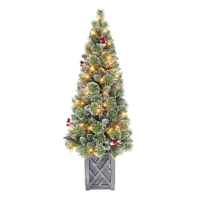5' Potted Vancouver Pine Artificial Christmas Tree, Clear Lights - 5 Foot