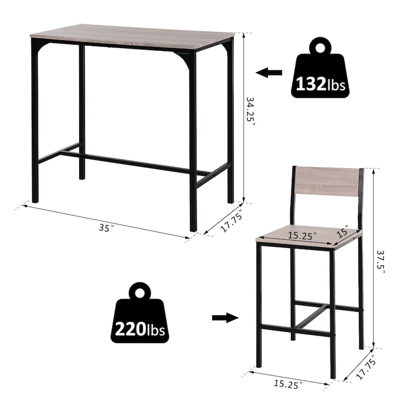 Carbon Loft Padrad Industrial Counter Height 3-piece Dining Set