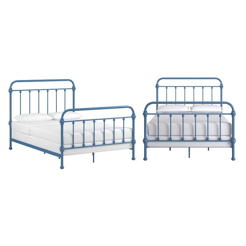 Vilnius Antique Graceful Victorian Iron Metal Bed - Blue Steel - Full