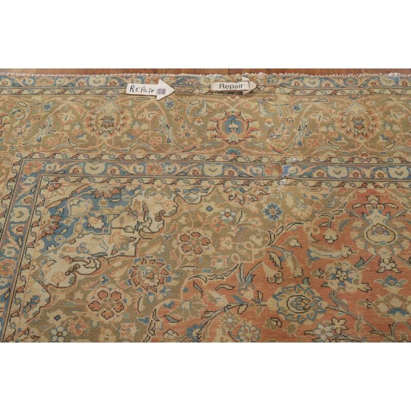 Hand Knotted Oriental 100% Wool Carpet Traditional Floral Oranges & Rust Kashan Area Rug - 13' 2'' X 9' 7''