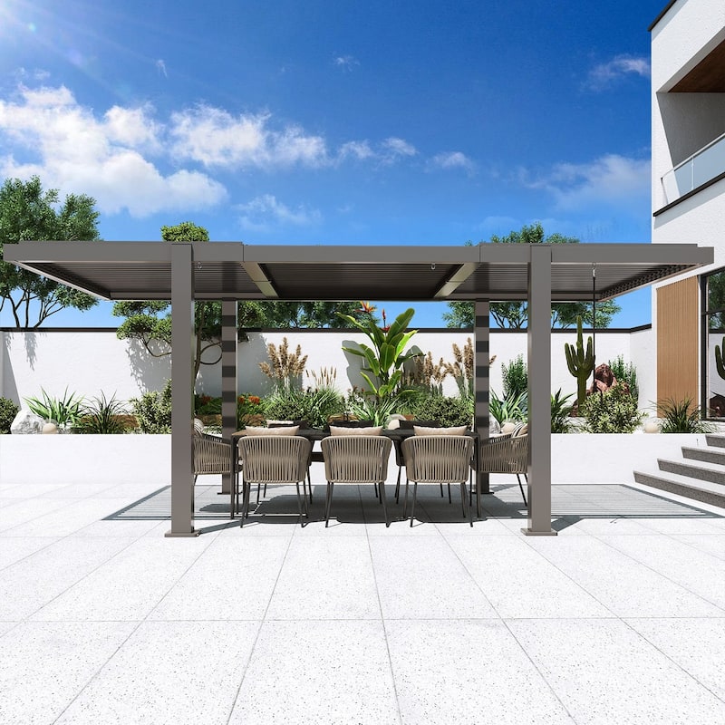 EROMMY Outdoor Louvered Pergola 10'×18', Aluminum Pergola with Adjustable Rainproof Roof, Modern Hardtop Gazebo