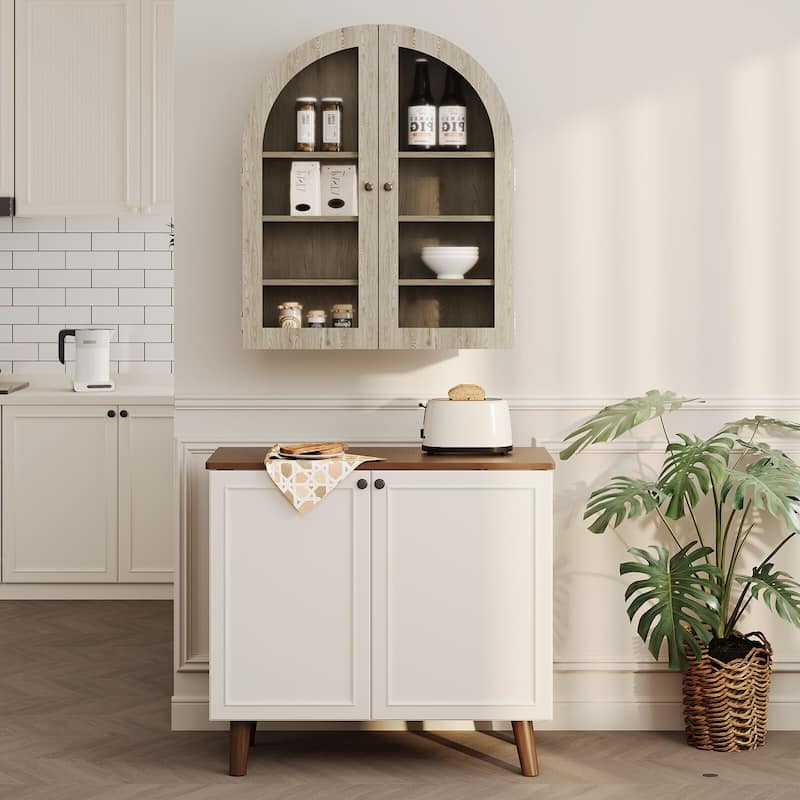 Arched Wall Cabinet, Small Wall-Mounted Bathroom Medicine Cabinet with Glass Doors & Adjustable Shelves