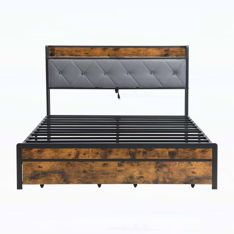 Versatile Storage Bed with LED Lights and Headboard for Comfortable Sleep