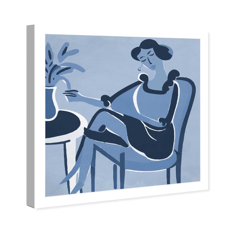 Wynwood Studio Canvas Abstract Waiting in Blue Blue and Mid-Century Modern Wall Art Canvas Print