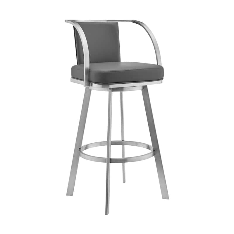 Sandringham 30" Gray Faux Leather and Metal Swivel Bar Stool - Bar Height - 29-32 in.