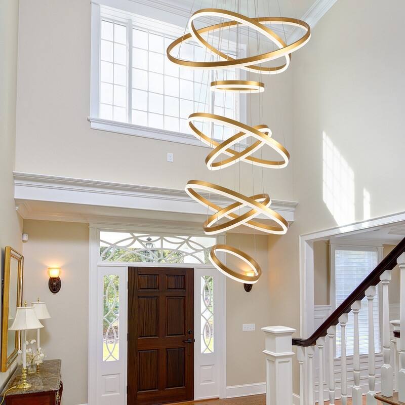 Modern 8 Ring LED Chandelier Dimmable High Ceiling Chandelier