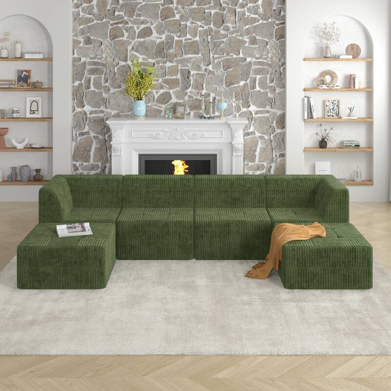 Modern Minimalist Modular Sectional Sofa with Terrycloth Upholstery and Wide Foam Seating for Living Room and Guest Room