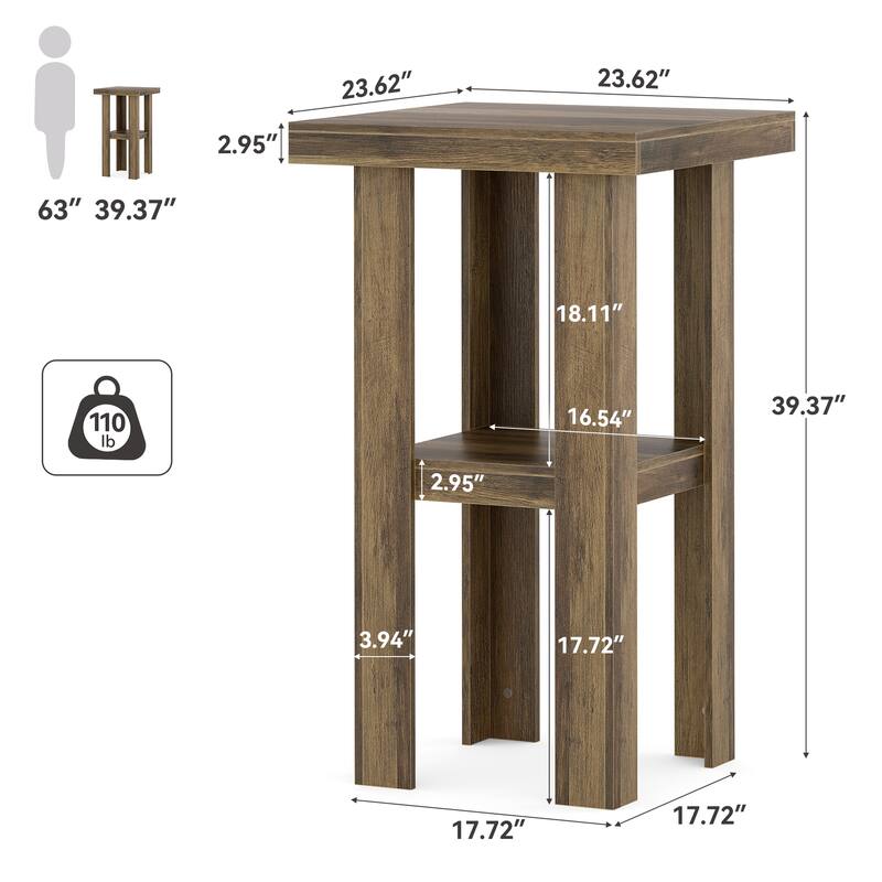 23.6'' Small Bar Table, 2-Tier Square Pub Bistro Table with Storage