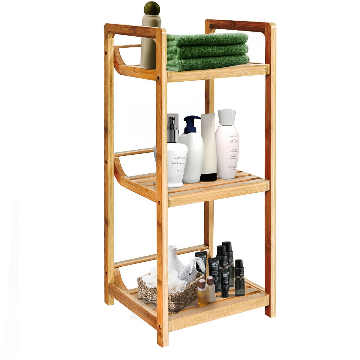 Costway 3-Tier Bathroom Shelf Bamboo Bath Storage Space Saver