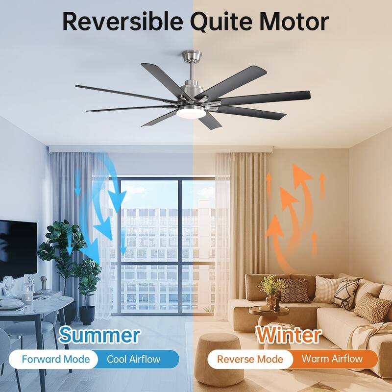 52 Inch/66 Inch/72 Inch Modern Ceiling Fan with Dimmable LED Light ,Remote&APP Control,8 Blades for Large Living Room,Porch