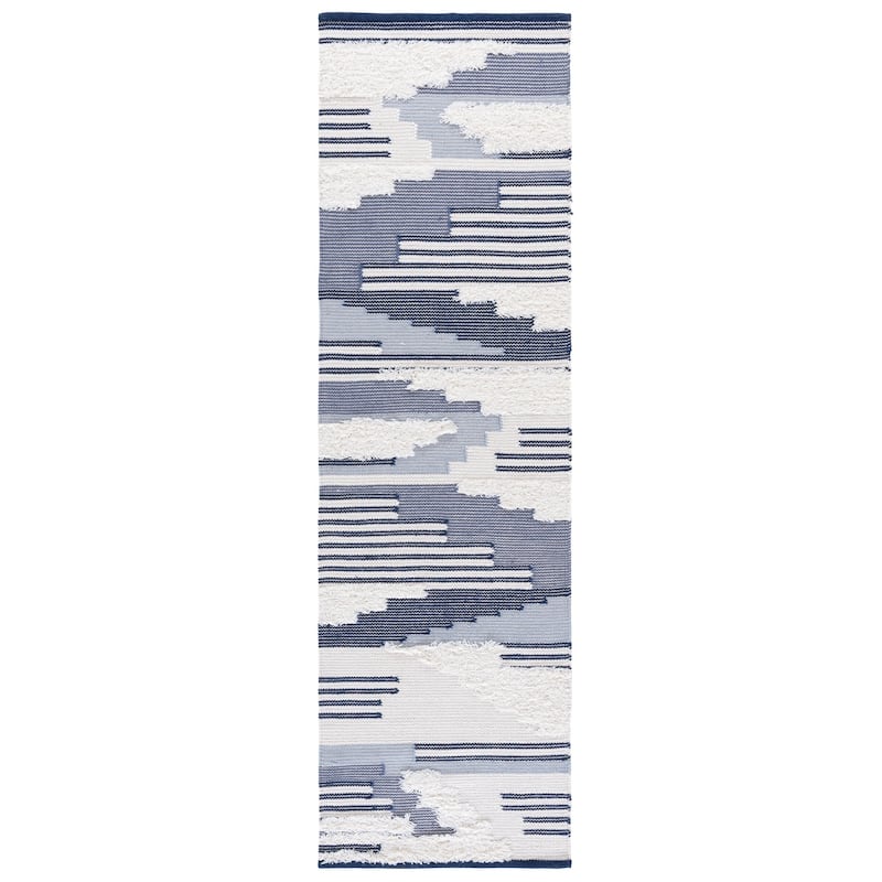 SAFAVIEH Handmade Kenya Jozefa Southwestern Rustic Wool Rug - 2'3" x 8' Runner - Blue/Ivory