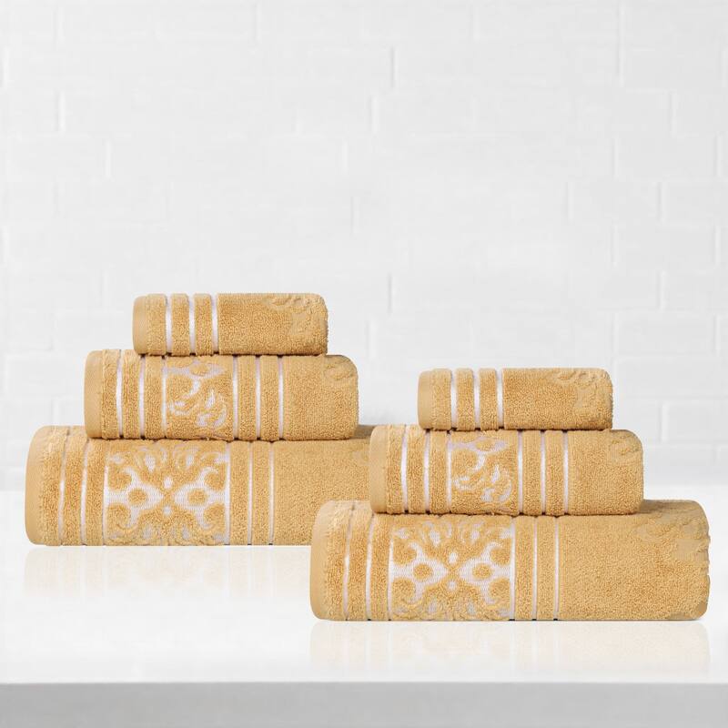 Superior Sadie Zero Twist Cotton 6 Piece Jacquard Towel Set - Gold