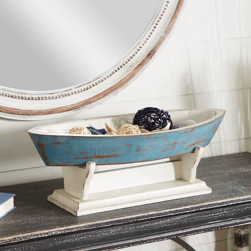 Wooden Sail Boat Sculpture - Blue - Roche River Decor - 10"W x 23"L x 8"H