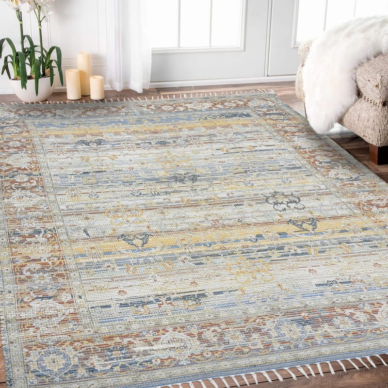 Carson Carrington Lukase Blue/Red Jute Blend Flatweave Area Rug - 3'6" x 5'6"