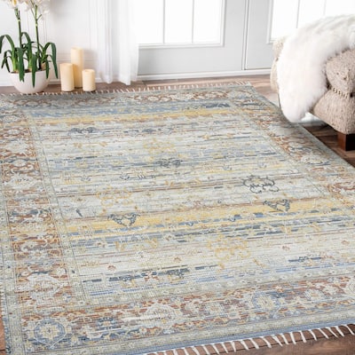 Carson Carrington Lukase Blue/Red Jute Blend Flatweave Area Rug