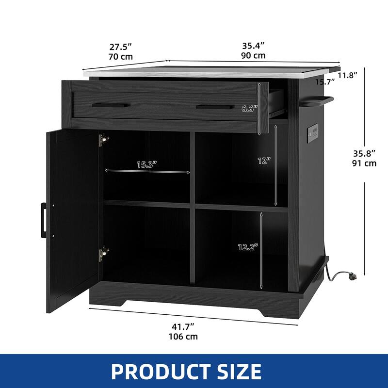 Moasis 42" Kitchen Island on Wheels with Stainless Steel Top & Drop Leaf