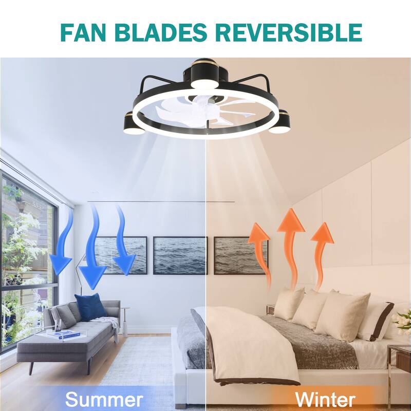 28" Oaks Aura LED Starry Night Smart App Control Low Profile Ceiling Fan Flush Mount Dimmable Lighting