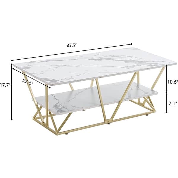 Ivinta Marble Gold Coffee Table, Modern Central TV Table 23"D x 47"W x 17"H Overstock 36133748
