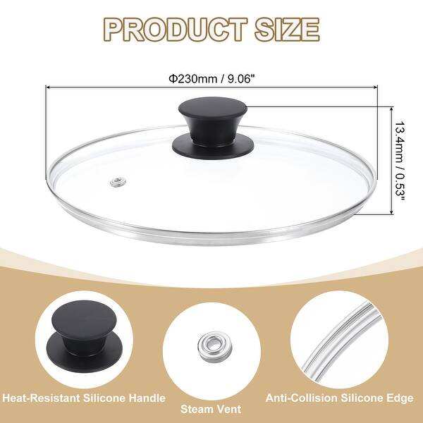 dimension image slide 7 of 8, 1 Pcs Universal Lid for Pot Cookware, Replacement Glass Pan Lids - Clear, Black