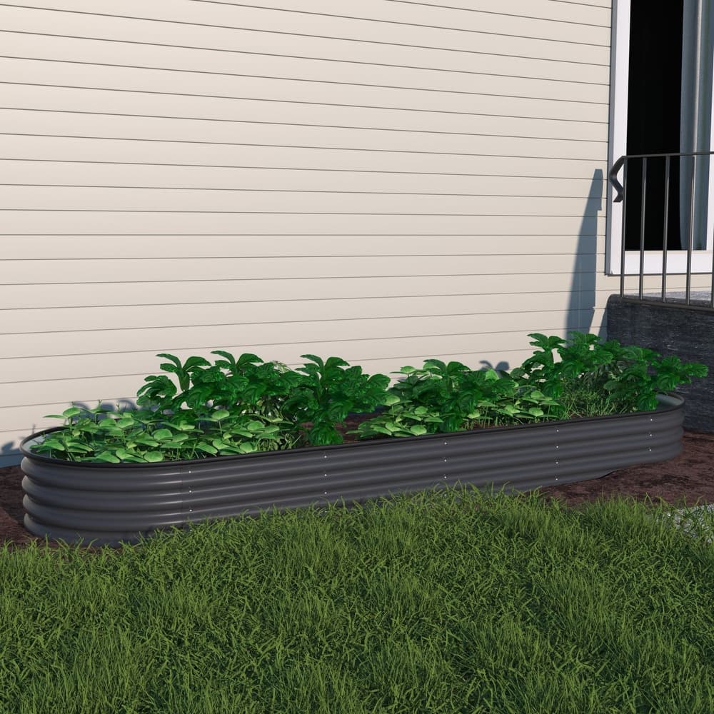 VEIKOUS 8 ft. x 2 ft. x 1 ft. Metal Galvanized Raised Garden Bed 9-in-1 Planter Box for Outdoor Gardening