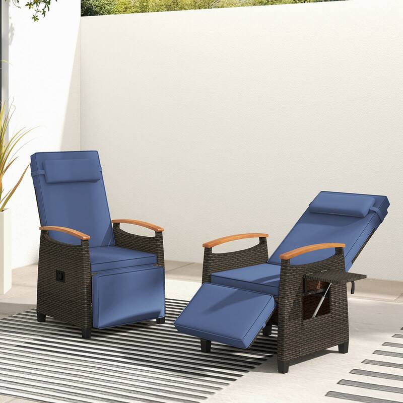 Costway 1/2 PCS Patio Wicker Recliner Chair with Adjustable Backrest