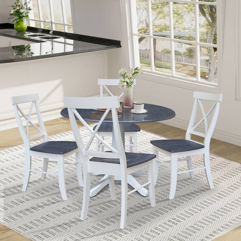 42" Round Top Dual Drop Leaf Pedestal Table with Dining Chairs