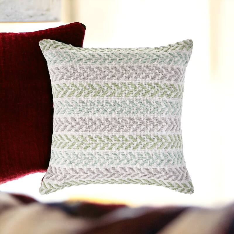 HomeRoots Set of Four 18" X 18" Green Beach Chevron Cotton Zippered Pillow