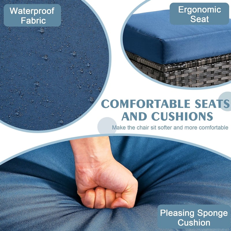 Outdoor Patio PE Wicker Ottoman with Cushion