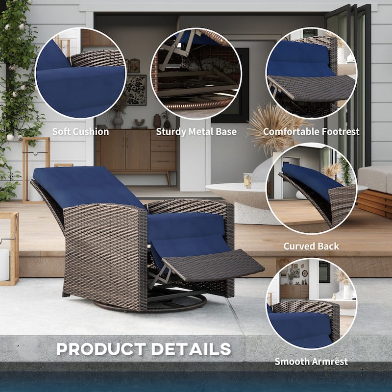 Outsunny Outdoor Wicker Swivel Recliner Chair, Reclining Backrest, Lifting Footrest, 360° Rotating, Water Resistant Cushions