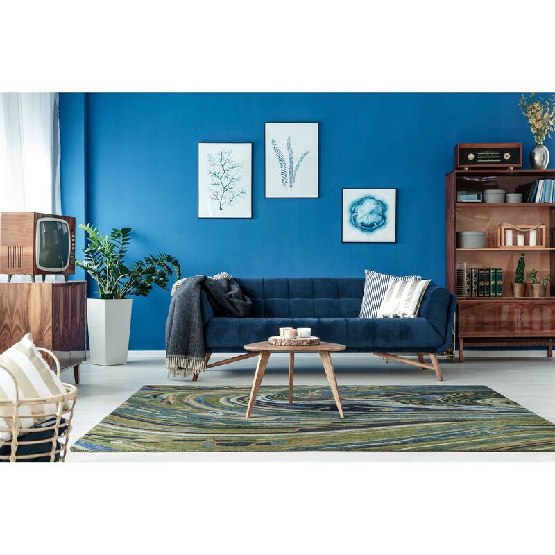 Marble Collection Green Hand-Tufted Indoor Area Rug