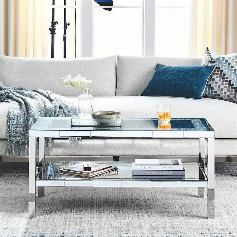 2-layer Crystal Mirror Stainless Steel Frame Coffee Table,Side Table