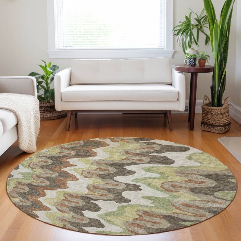 Premium Washable Super Soft Abstract Stripes Mayfield Rug - Chocolate - 8' x 8' - Round