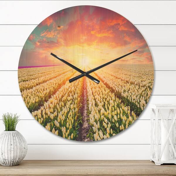 slide 2 of 9, Designart 'Blooming White Tulips' Oversized Traditional Wall CLock 23 in. wide x 23 in. high