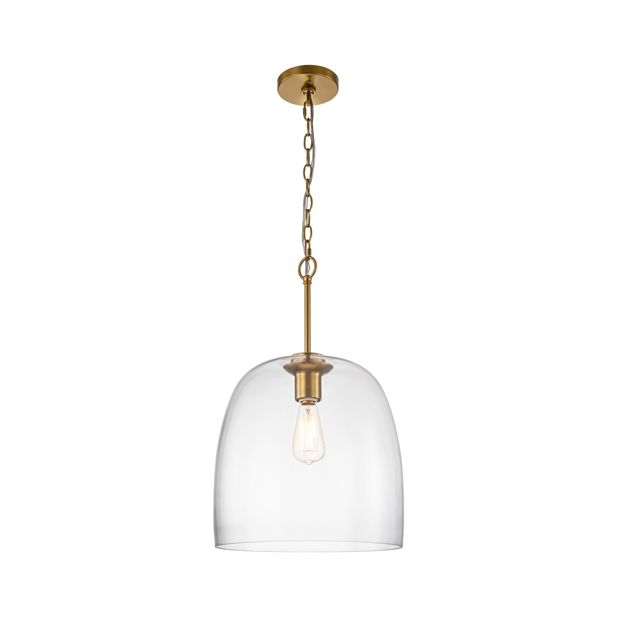 1 Light Golden Metal Curved Dome Bell Shape Clear Glass Pendant Light 14.5 in. W x 22.4 in. H On Sale Bed Bath Beyond 39004360