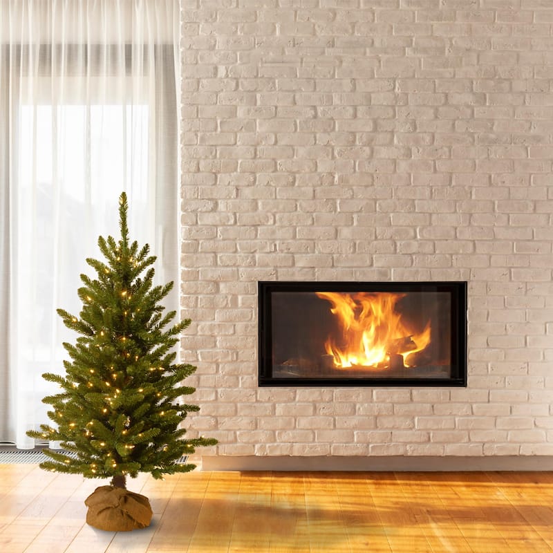 National Tree Company 4 ft. Kensington Burlap Tree with Clear Lights - 4 Foot - 4 Foot - Green