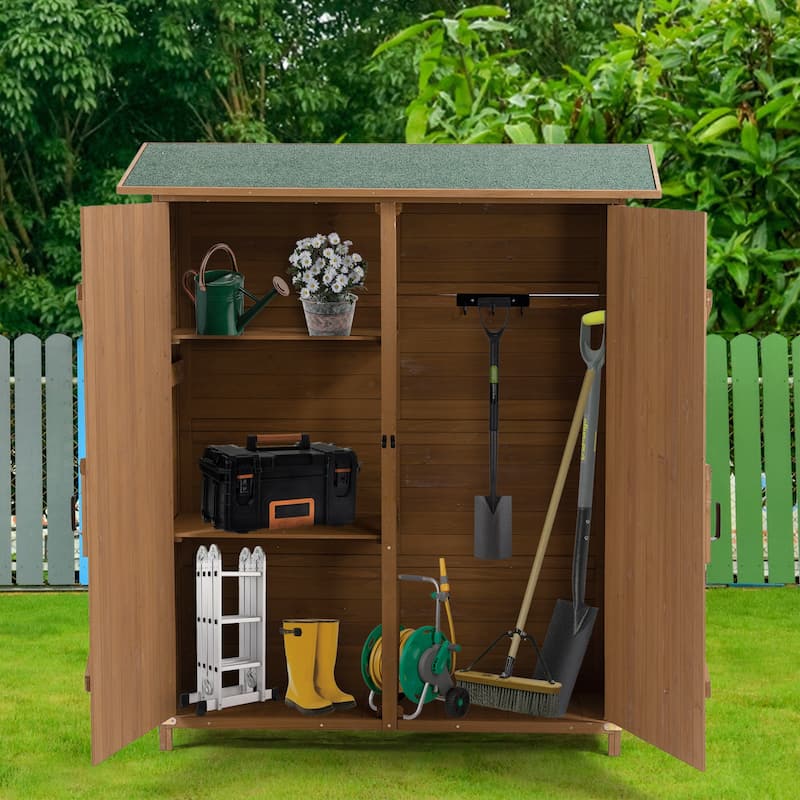 56"L x 19.5"W x 64"H Outdoor Storage Shed with Lockable Door Wooden Tool Storage Shed with Detachable Shelves and Pitch Roof - Yellow Brown