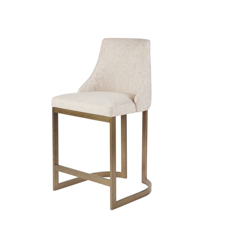 Roomfitters 26-Inch Upholstered Counter Stool, Modern Parsons Style with Antique Gold Metal Base, Cream