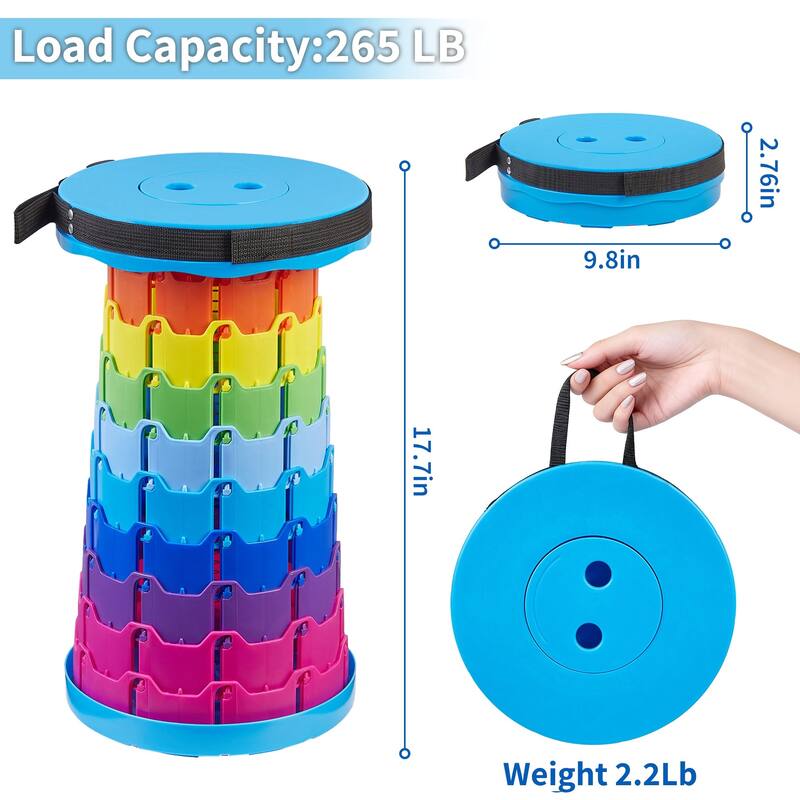 VECELO Portable Telescoping Stool Lightweight Adjustable Height Folding Stool for Camping Fishing Indoor Outdoor Plastic Seat