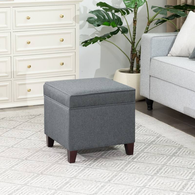 Adeco Toy Chest and Footrest Square Seat Storage Bench Ottoman Gray