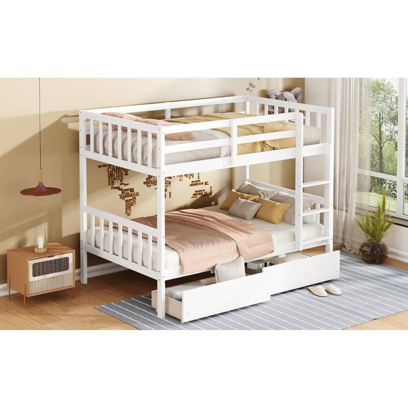 Roomfitters Twin Over Twin Rubber Wood Bunk Bed with Underbed Storage, Convertible to 2 Twin Beds, Ladder & Guardrails