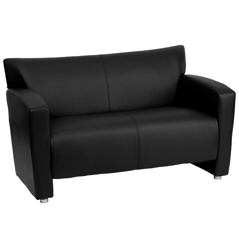 LeatherSoft Loveseat with Extended Panel Arms - Black