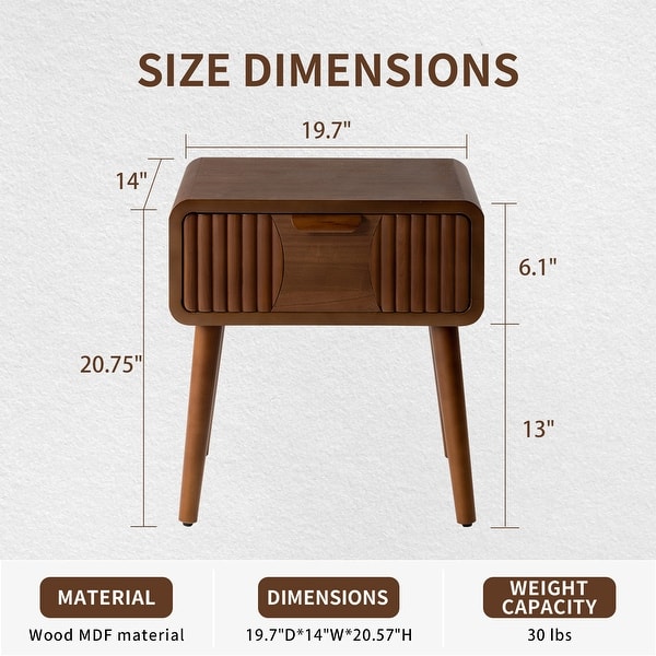 dimension image slide 4 of 6, COSIEST Modern Brown Nightstand with Drawers