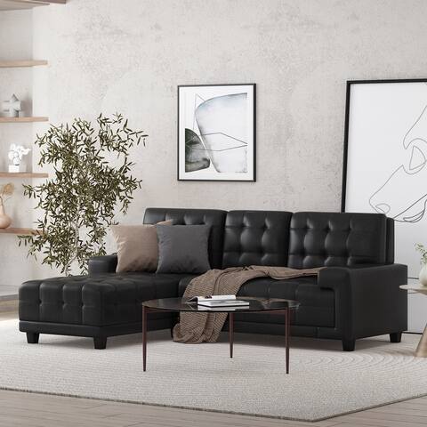 Harlar Faux Leather 3 Seater Sofa and Chaise Lounge Sectional Set by Christopher Knight Home