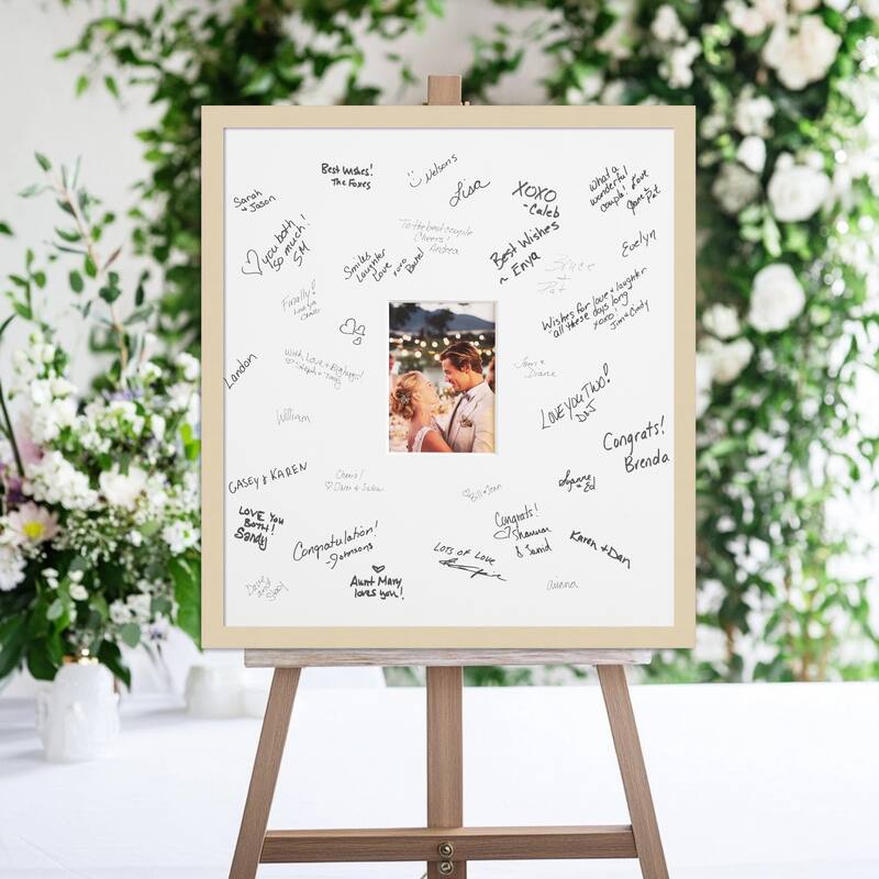 Svelte Signature Mat Picture Frame - Autograph Photo Frame Guest Book Alternative for Weddings, Graduations, or Retirement - 5x7 - Svelte Natural