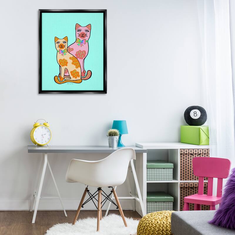 Stupell Funky Cats on Turquoise Framed Floater Canvas Wall Art Design By Katie Conley