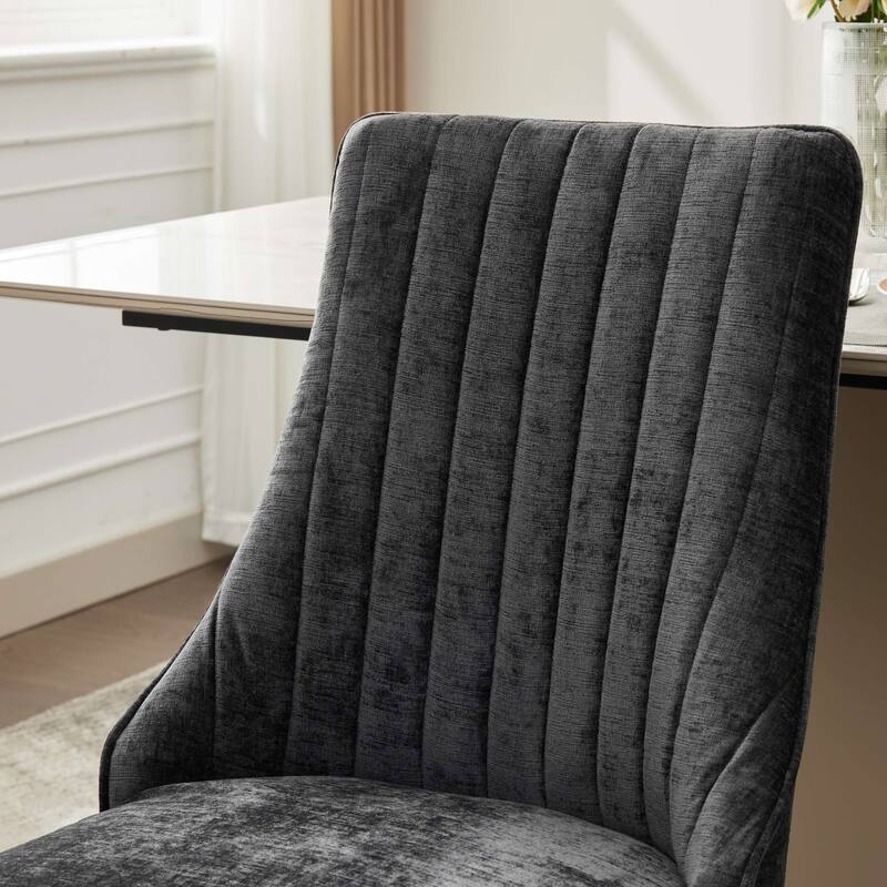 Roomfitters Modern Chenille Dining Chairs Set of 2, Fabric Upholstered Accent Chairs with Channel Back Design