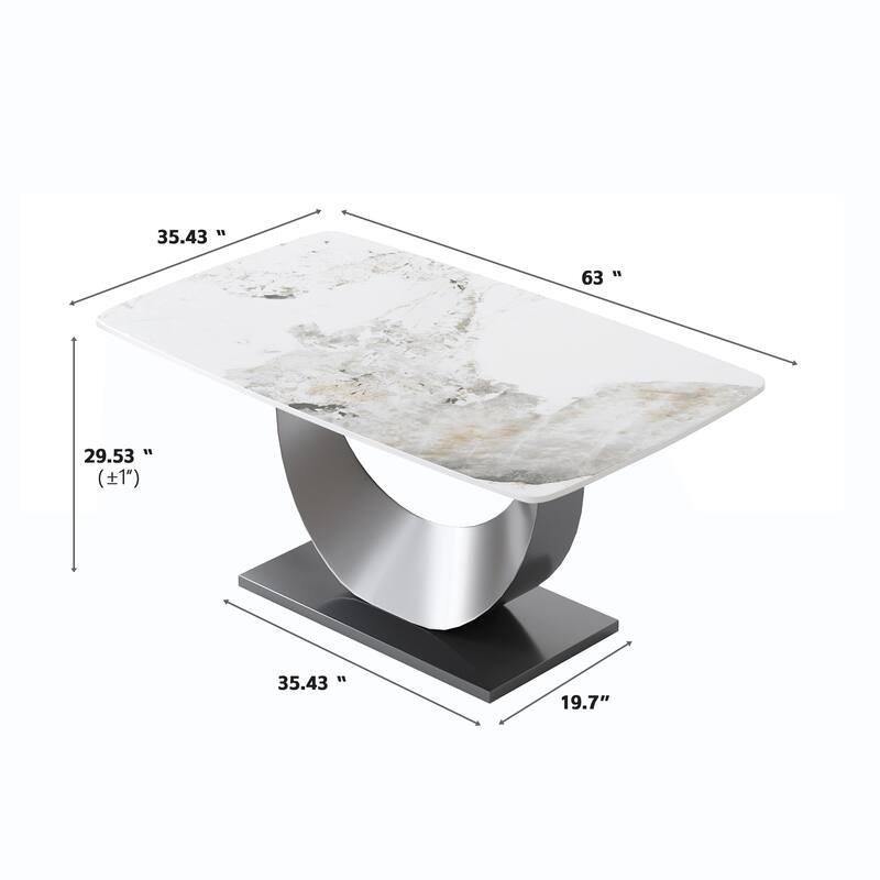 63"Rectangle Dining Room Table with U-Shape Stainless Steel Pedestal for Kitchen/Living Room(Table Only)