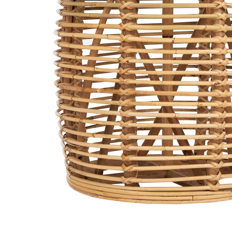 SAFAVIEH Leliana Rattan White Washed Drum Stool Accent Table - 17.7" x 17.7" x 18.9" - 18Wx18Dx19H