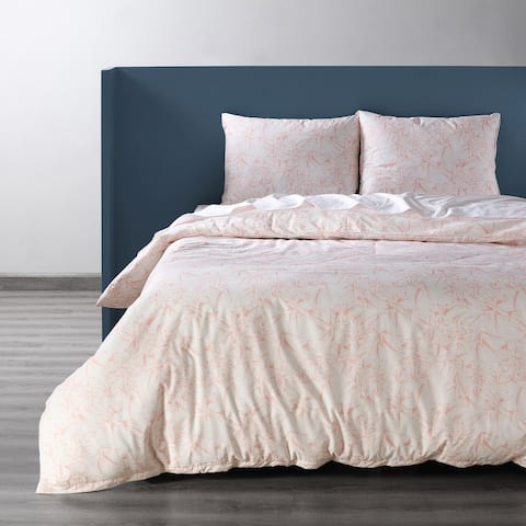 Exclusive Fabrics Blooming Coral Cotton Percale Printed Duvet Cover Set
